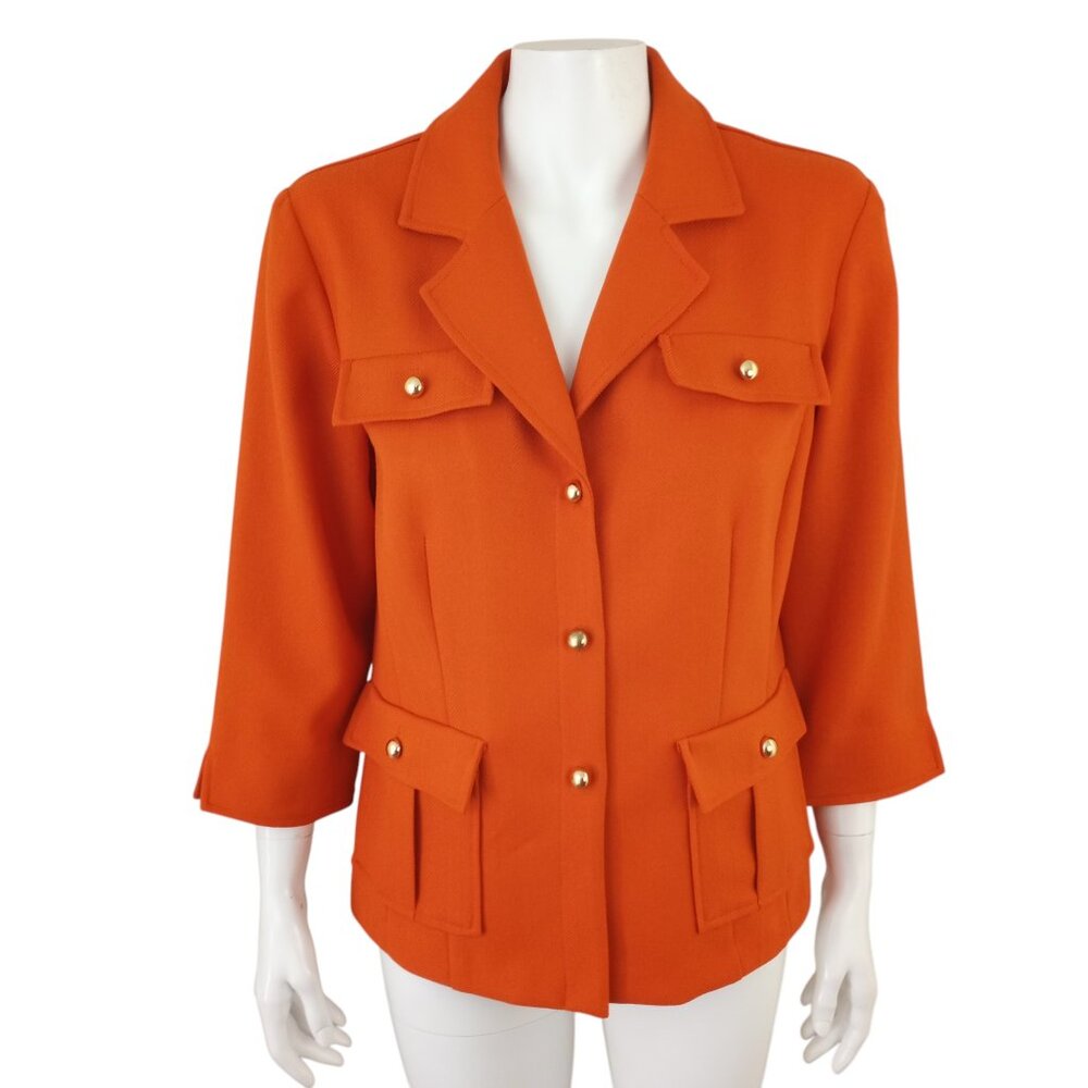 K Studio Collection Orange Herringbone Safari Utility Style Blazer Jacket